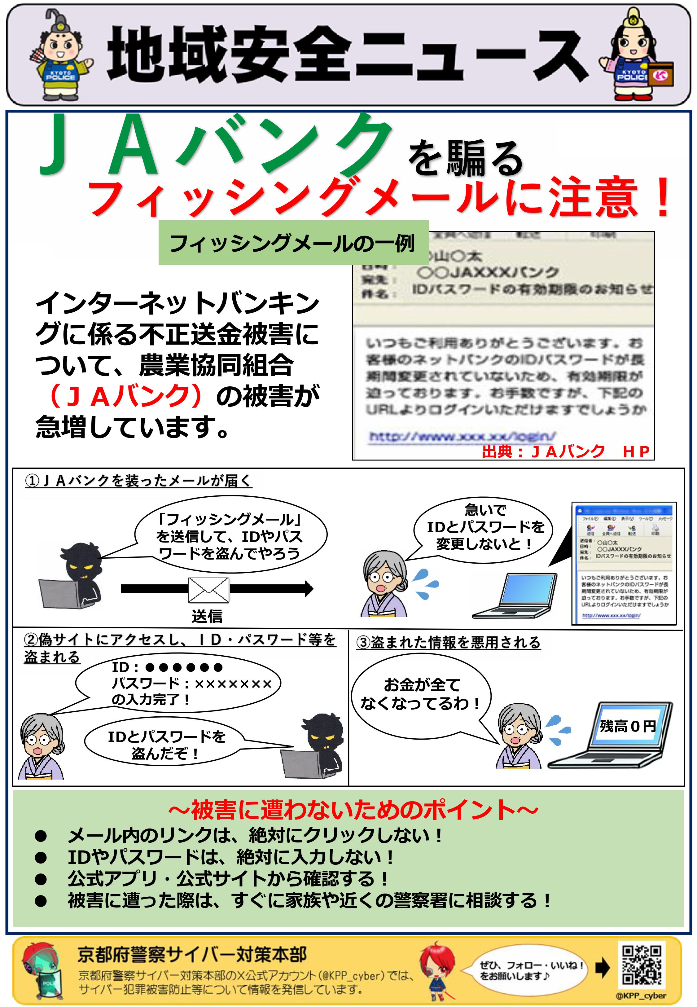 京すぐメール(JAを騙るフィッシングに注意)